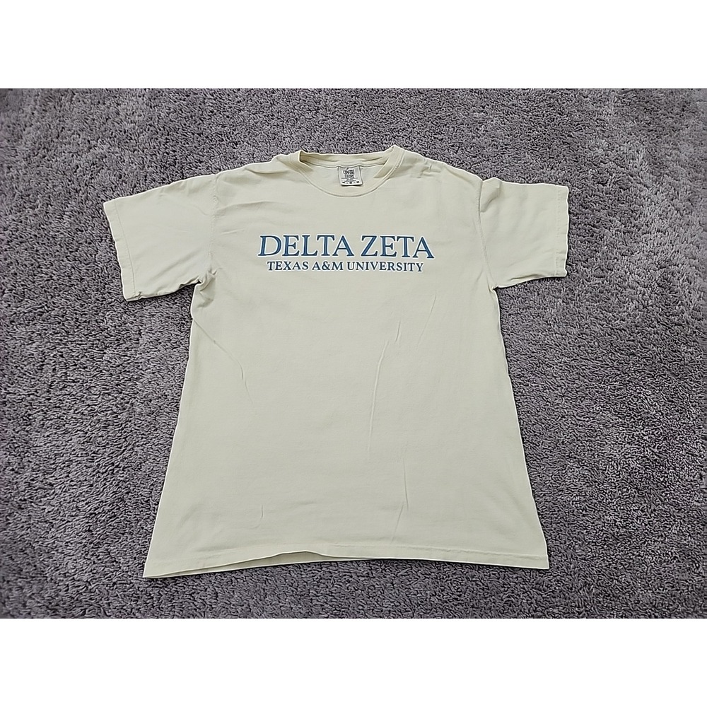 Comfort Colors T Shirt Women M Yellow Delta Zeta Texas A&M Sorority Graphic